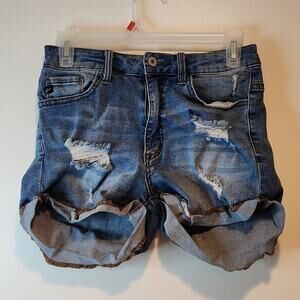 KanCan Distressed Ripped Style Jean Denim Shorts Women's Sz W5 26 EUC NICE!